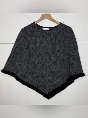 Sport Collection • Charcoal Herringbone Button Poncho with Black Trim Size 12